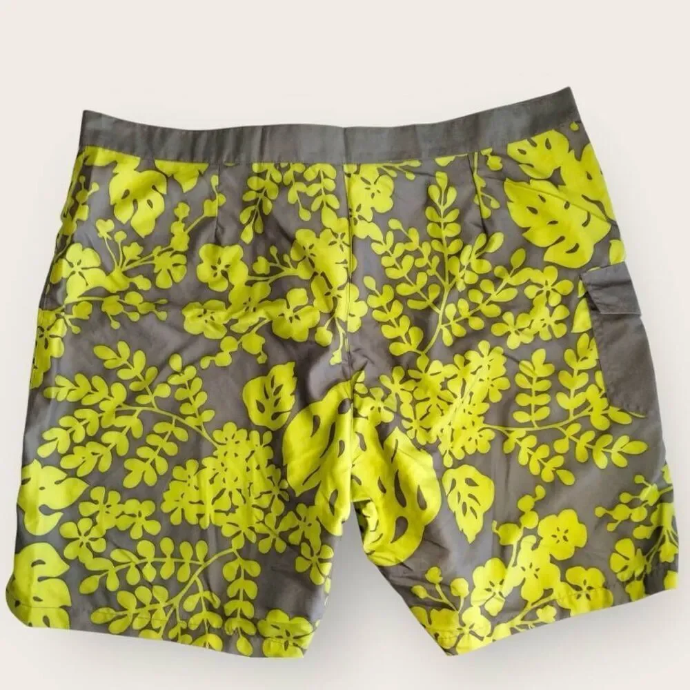 J‎ Crew Mens Swim Trunks Sz 38 Green Grey Hawaiian Swimsuit Drawstring Sport